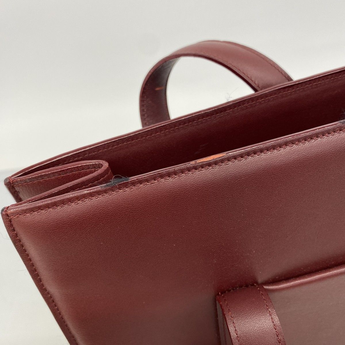 【6ec1795】カルティエ トートバッグ カボション レザー ボルドー シルバー金具【中古】レディース