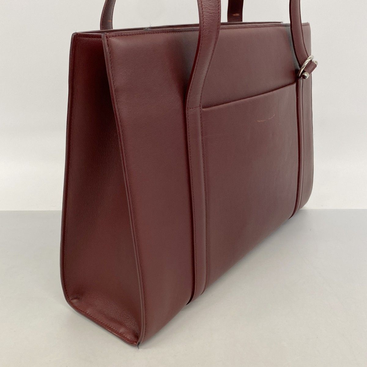 【6ec1795】カルティエ トートバッグ カボション レザー ボルドー シルバー金具【中古】レディース