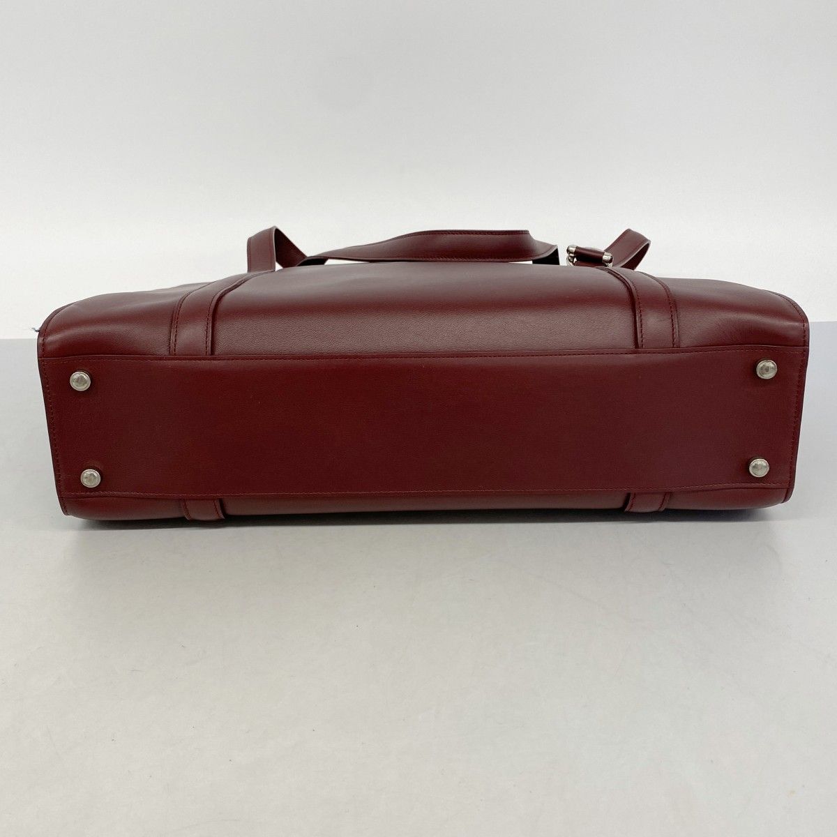 【6ec1795】カルティエ トートバッグ カボション レザー ボルドー シルバー金具【中古】レディース