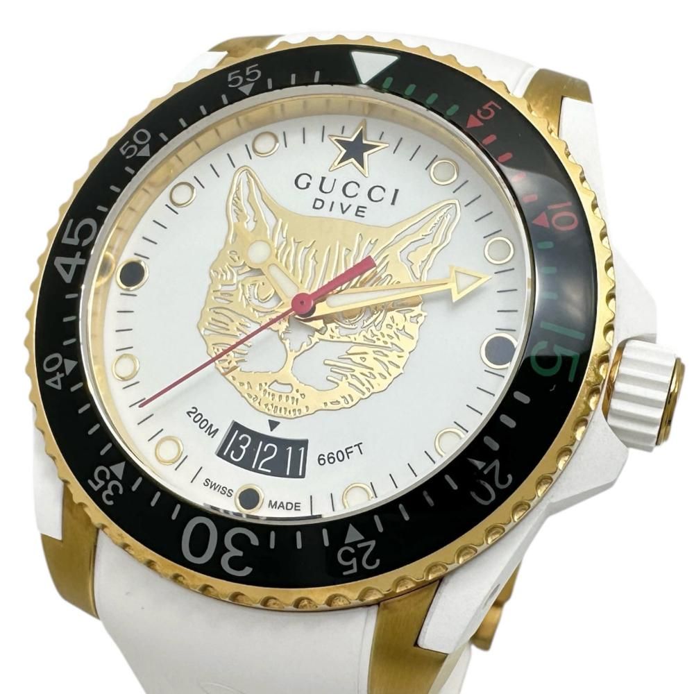 GUCCI/グッチ】136.3 ミスティックキャット 腕時計 GP/ラバー クオーツ 