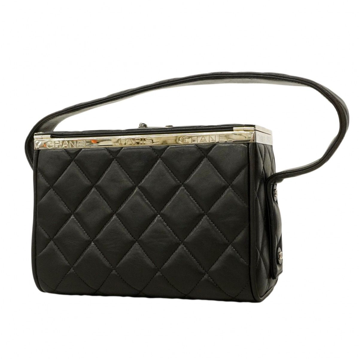 【6eb1780】シャネル ハンドバッグ マトラッセ ラムスキン ブラック シルバー金具【中古】レディース