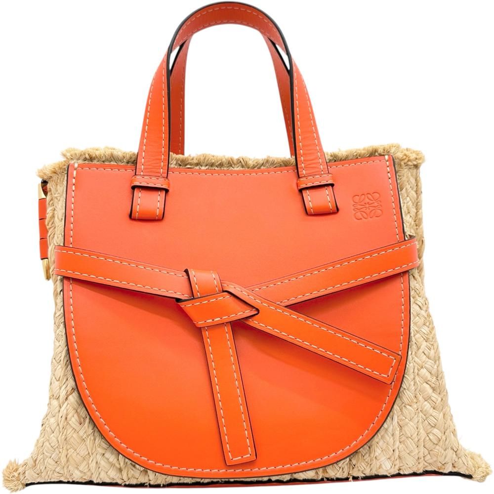 【LOEWE/ロエベ】2WAY ハンドバッグ ストロー/レザー オレンジ/ベージュ/ゴールド金具 レディース 【中古】【真子質店】【BL】