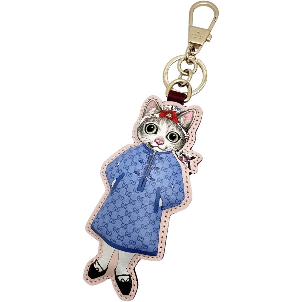 【GUCCI/グッチ】キャット キーホルダー GGスプリームキャンバス マルチカラー/シルバー金具 レディース 【中古】【真子質店】【GD】
