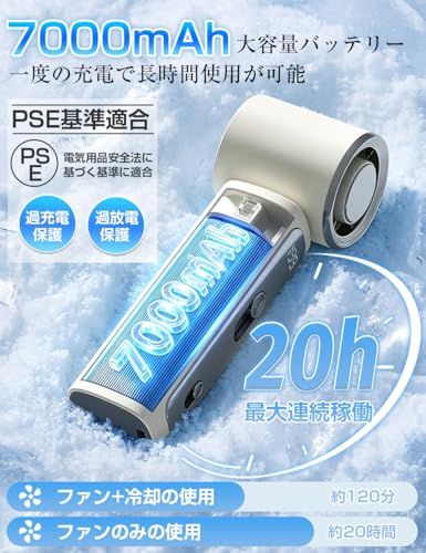 ハンディファン 【2026年最新・瞬間冷却】 冷却プレート付 手持ち扇風機 7000mAh大容量 199段階風量調節 3in1 首掛け 卓上 日本製モーター 静音 軽量 小型 デジタル残量表示 ストラップ付 熱中症対策 [日本正規品] (ホワイト)