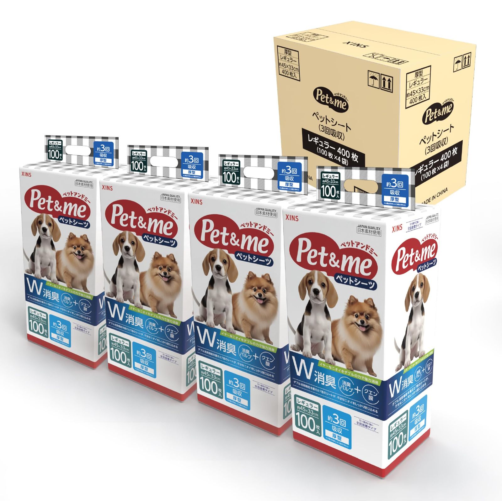 ペットアンドミー Pet&me ペットシーツ 厚型 レギュラー 3回吸収タイプ 33×45cm 400枚入り [ケース販売]