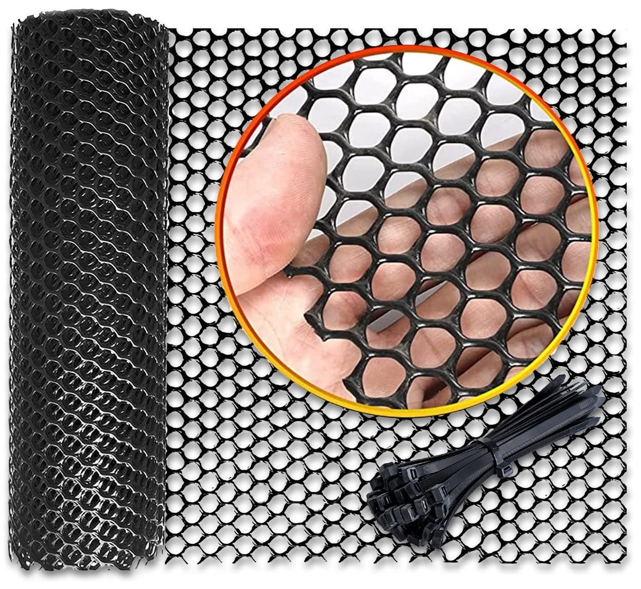 BOLSO 転落防止 ネット ベランダ 階段 窓 落下防止 安全 プラスチック メッシュ diy 多目的 網 フェンス 黒 (0.8穴 40cm×8m)