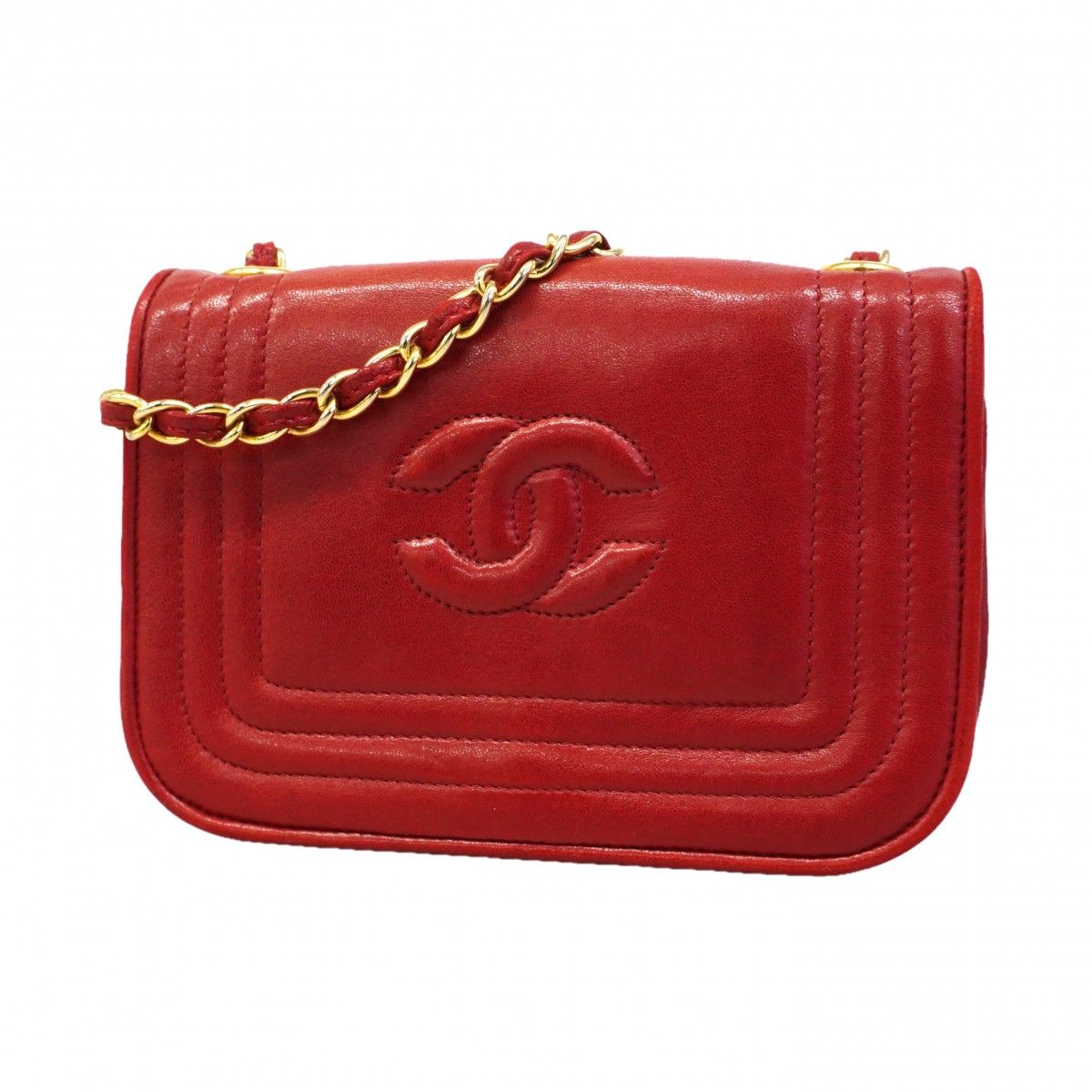 【6ec1893】シャネル ショルダーバッグ ラムスキン レッド ゴールド金具【中古】レディース