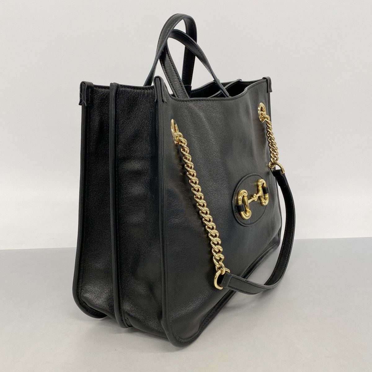 【6ec2011-k】グッチ トートバッグ ホースビット 621144 レザー ブラック ゴールド金具 2wayバッグ【中古】レディース