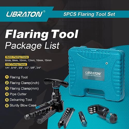 ☆新品☆LIBRATON フレアツール 偏芯式フレアリングツール フレア加工ツール エアコン配管工具 φ1/4-3/4インチ φ6-19mm対応 銅 真鍮 アルミ用 パイプカッター バリ取りバー付き c0c2aef1