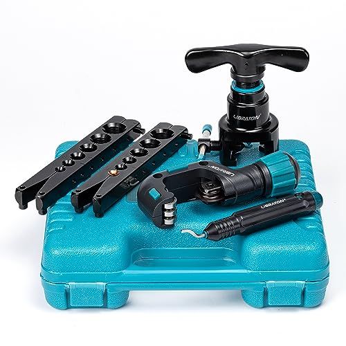 ☆新品☆LIBRATON フレアツール 偏芯式フレアリングツール フレア加工ツール エアコン配管工具 φ1/4-3/4インチ φ6-19mm対応 銅 真鍮 アルミ用 パイプカッター バリ取りバー付き c0c2aef1