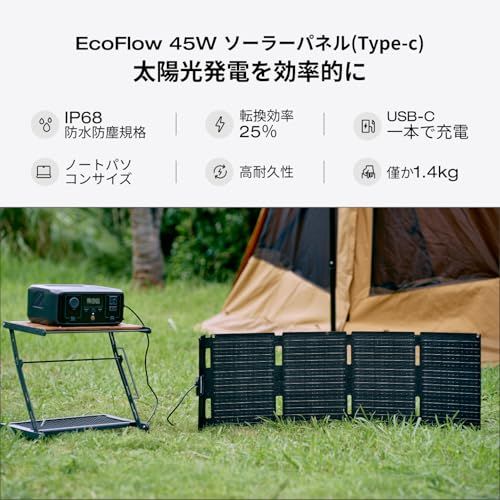 ☆新品☆EcoFlow 45W ソーラーパネル Type-C 高出力 ソーラーチャージャー N型ソーラーセル 単結晶シリコン 25%高変換効率 スマートフォン・カメラなどに直接充電 ソーラー充電器 IP68防水防塵 エコフロー 折りたたみ式 17c31fc3