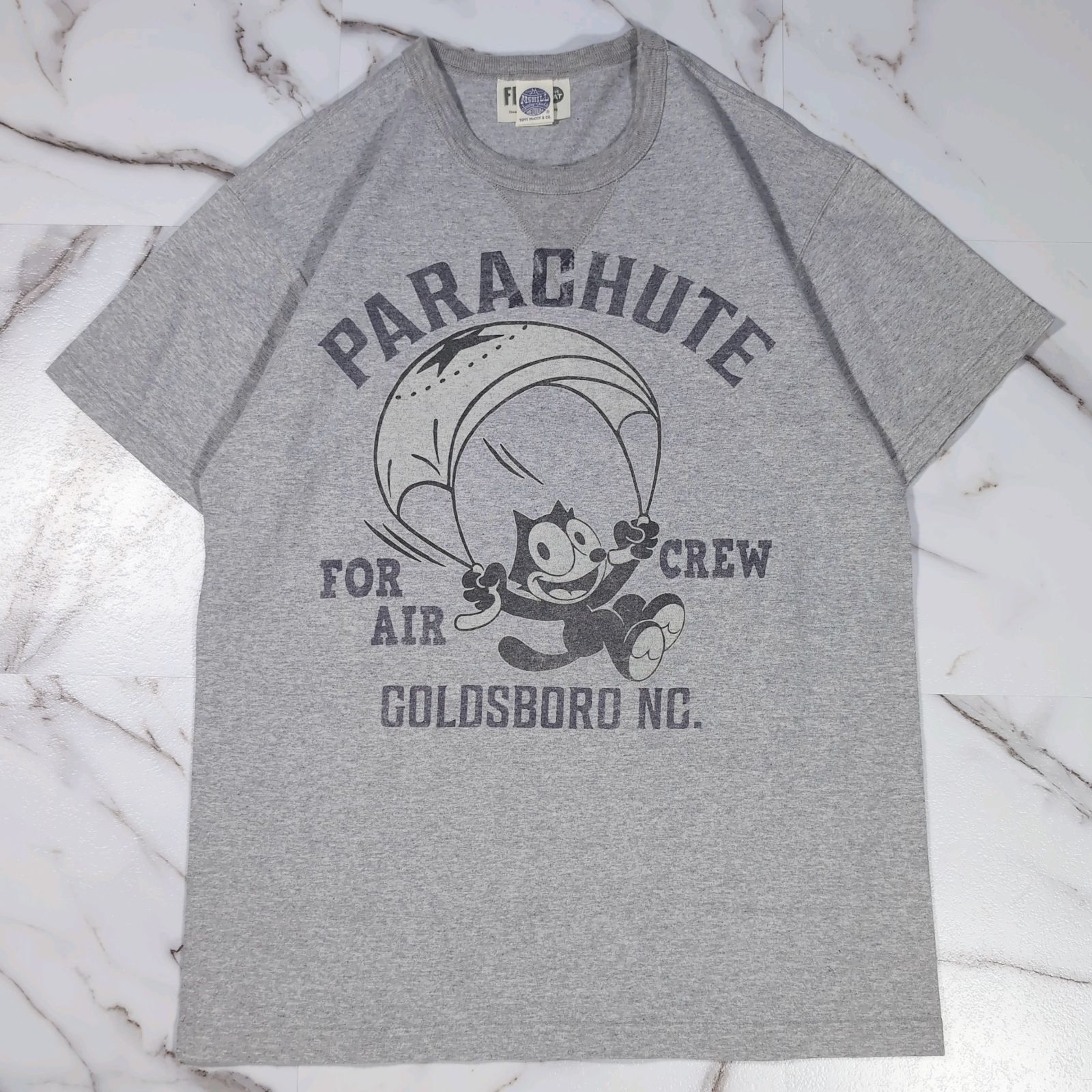 22SS TOYS McCOY Felix The Cat Tee “Parachute Shop” S/S TEE M ナチュラル(グレー) 前V仕様 ガーメントダイ 製品染め 両面プリント