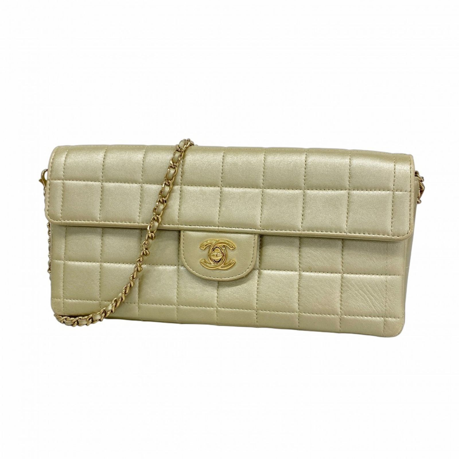 シャネル(Chanel) シャネル ショルダーバッグ チョコバー チェーンショルダー ラムスキン ベージュ レディース