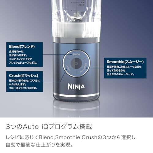 Ninja ニンジャ ミキサー コードレスミキサー Blast Max 3つのAuto-iQプログラム搭載 スムージー ジューサー ブレンダー 氷も砕ける 電動 充電式 BC251JNV ダークネイビーpms 99488835