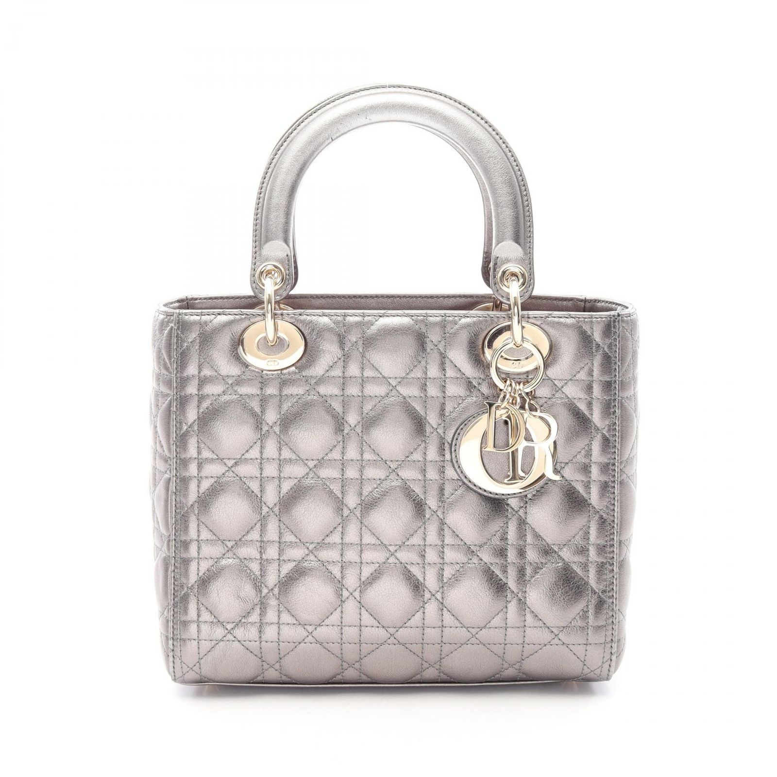 Christian Dior クリスチャンディオール LADY DIOR レディディオール カナージュ メタリック ハンドバッグ