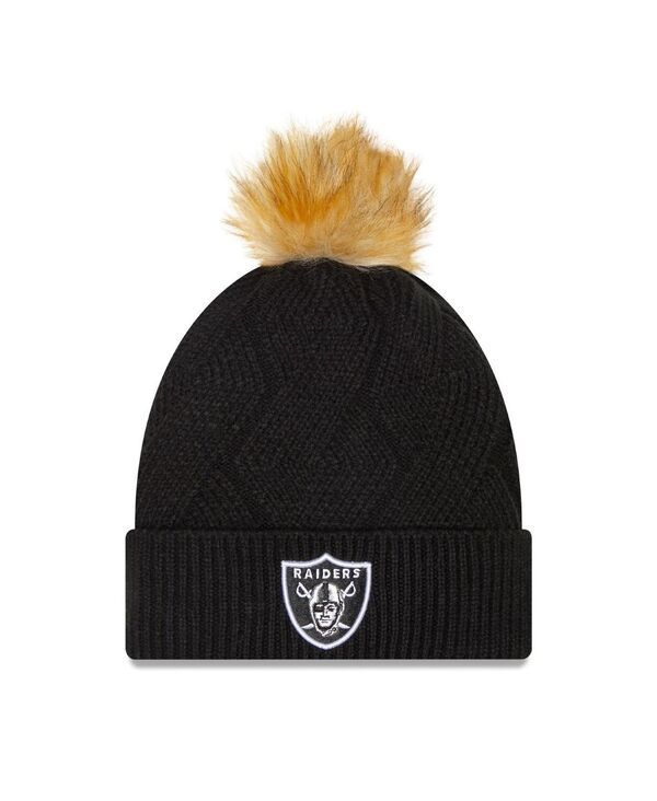 ニューエラ レディース アクセサリー 帽子 ニット New Era Womens Black Las Vegas Raidersnowy Cuffed Knit Hat with Pom Black ブラック