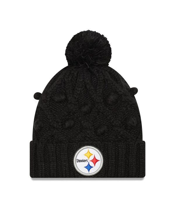 ニューエラ レディース アクセサリー 帽子 Tシャツ ニット New Era Womens Black Pittsburgh Steelers Toasty Cuffed Knit Hat with Pom Black ブラック