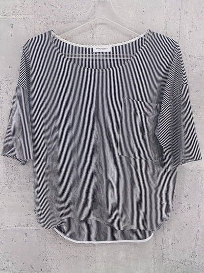 ◇ BEAUTY&YOUTH UNITED ARROWS ストライプ 七分袖 カットソー ネイビー ライトグレー レディース 【中古】 【1002796994258】