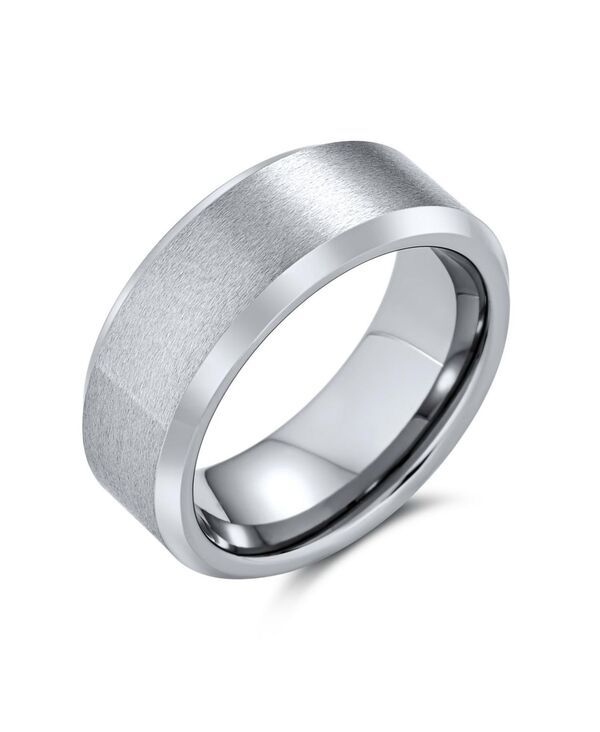 ブリング レディース アクセサリー リング Bling Jewelry 8MM Matte Brushed Titanium Band Ring Beveled Polished Edge Silver Tone Silver tone シルバー