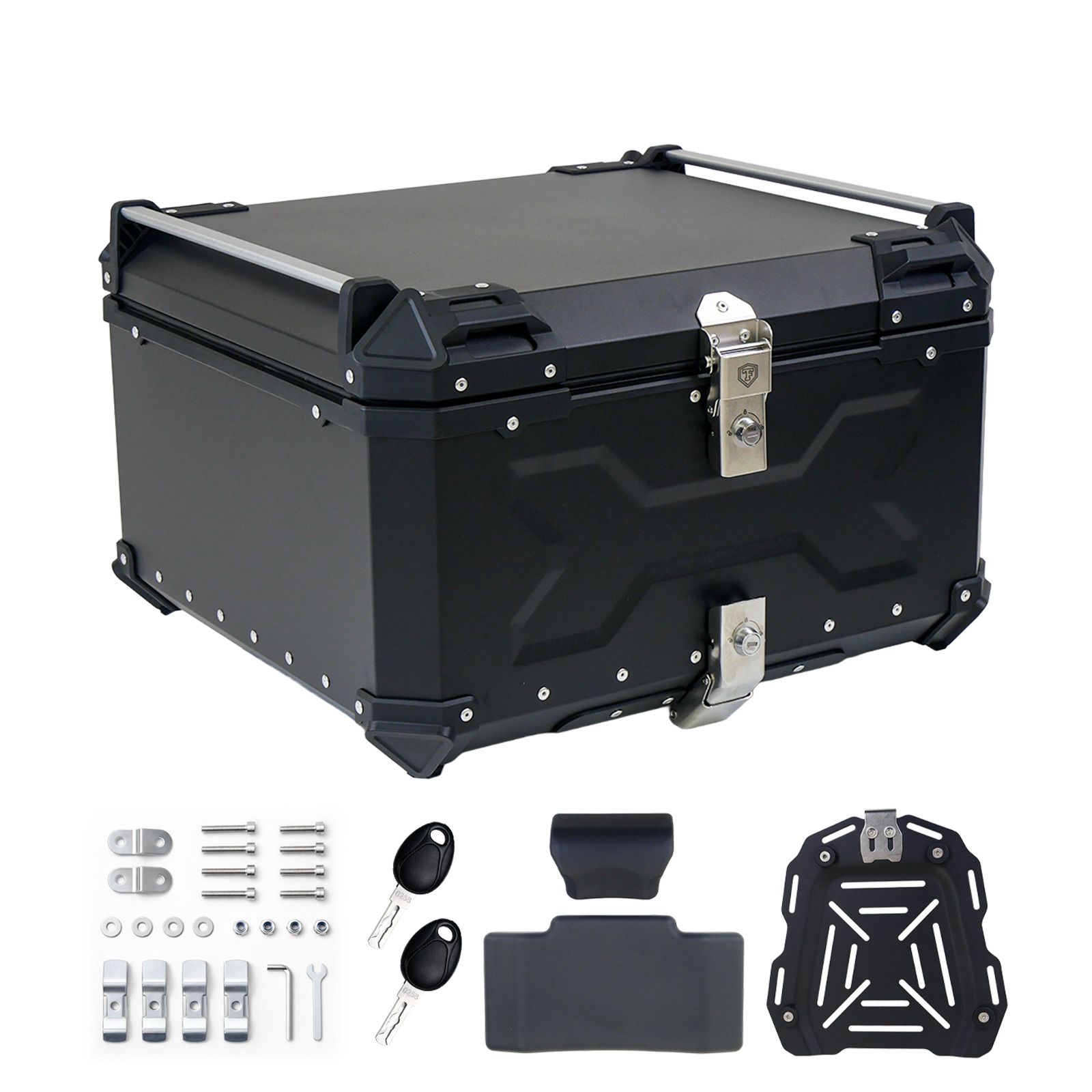 【新品・未使用】 リアボックス 黒 100L ONE STEP リアボックス バイク 100l 背もたれ バイクリアボックス大型 トップケース バイク アルミ 大容量 軽量
