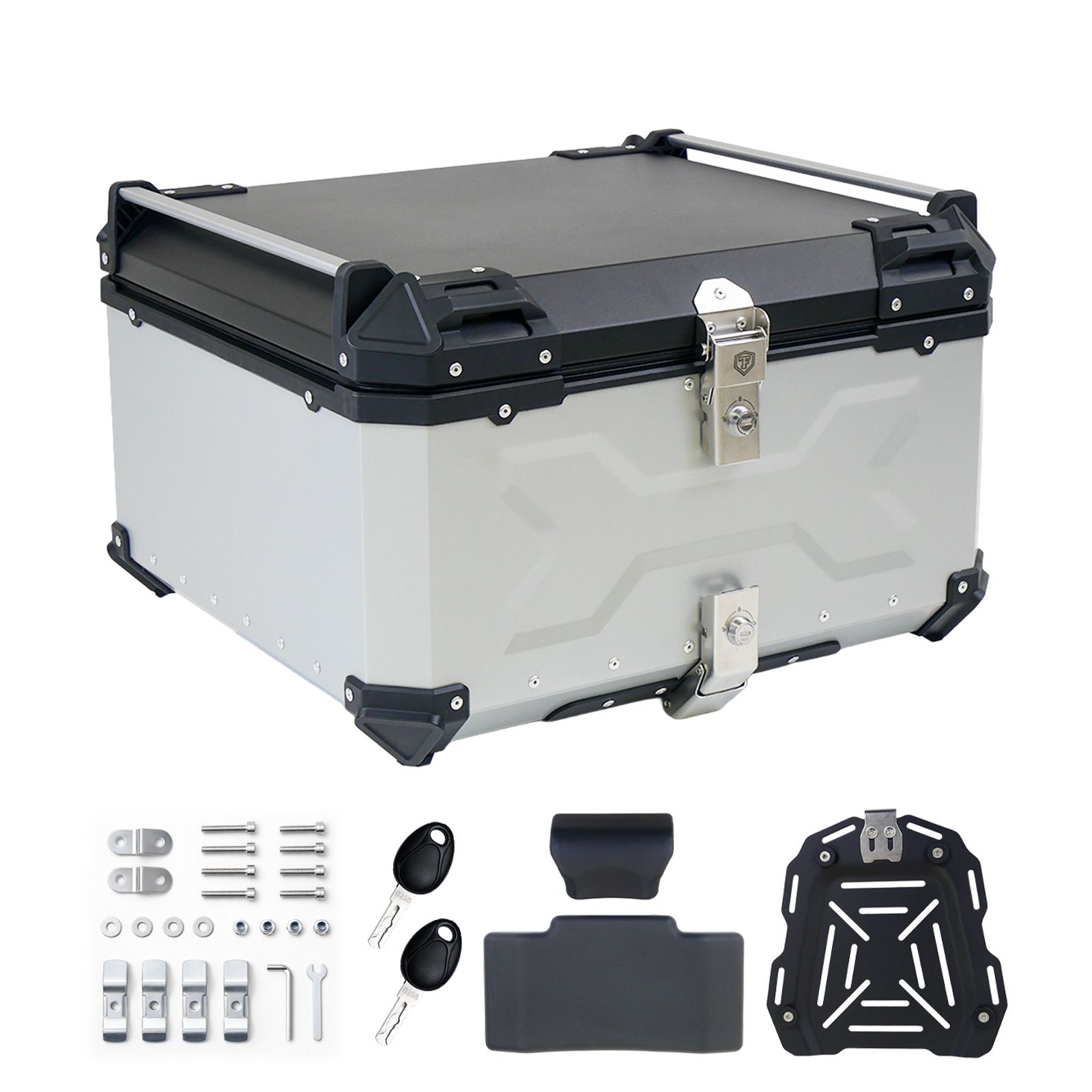 【新品・未使用】 リアボックスシルバー100L ONE STEP リアボックス バイク 100l 背もたれ バイクリアボックス大型 トップケース バイク アルミ 大容量 軽量