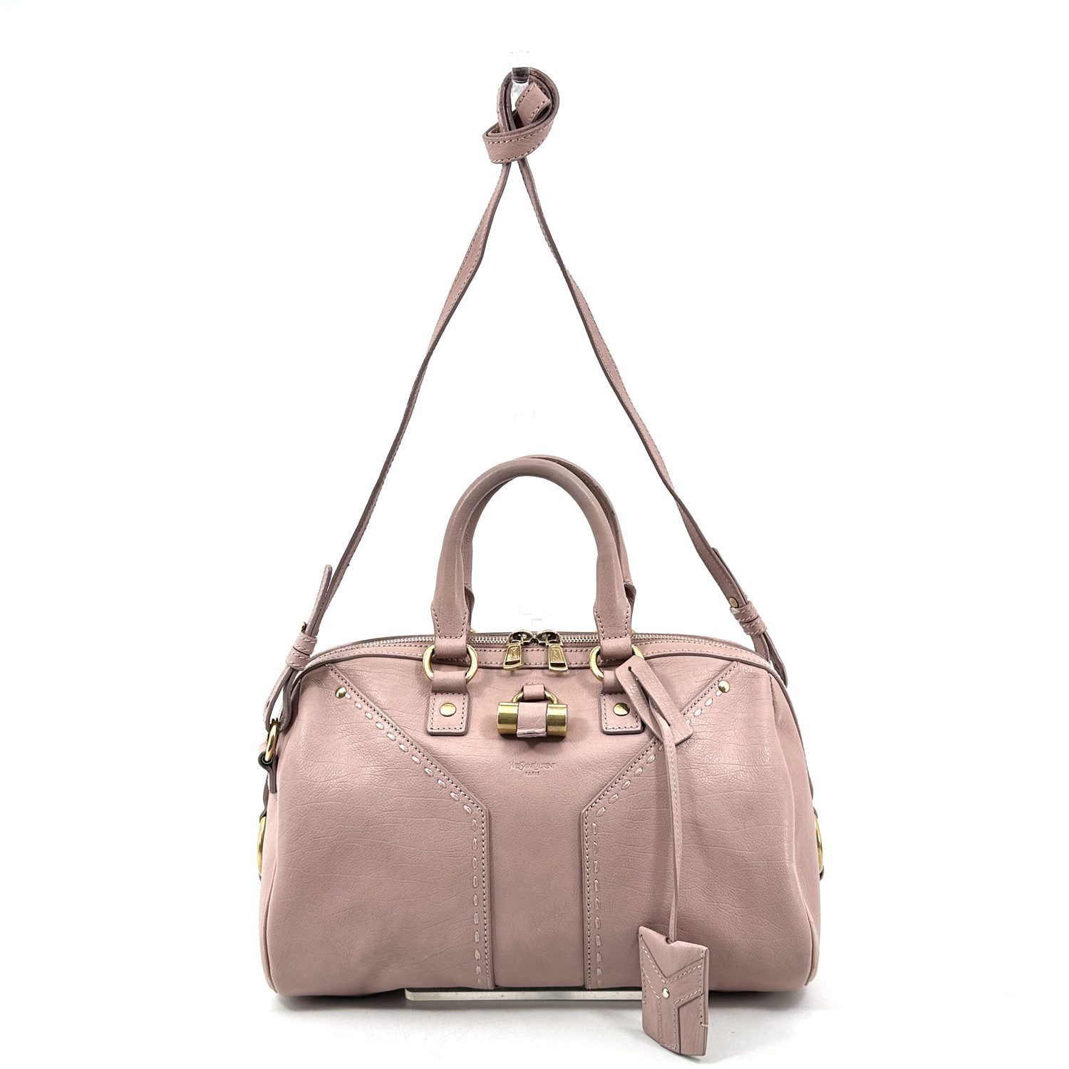 YSL イージー Yボウリングバッグ ピンク レザー B
