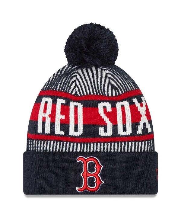 ニューエラ メンズ アクセサリー 帽子 ニット New Era Mens Navy Boston Red Sox Striped Cuffed Knit Hat with Pom Navy ネイビー