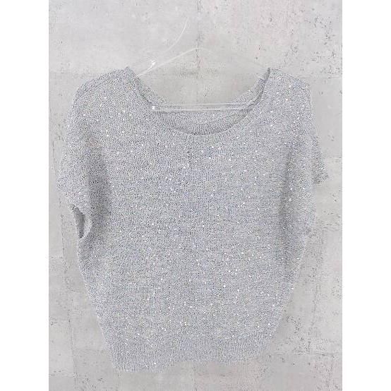 ◇ Spick&Span スピック＆スパン スパンコール フレンチスリーブ 薄手 ニット セーター グレー レディース 【中古】 【1002797423795】