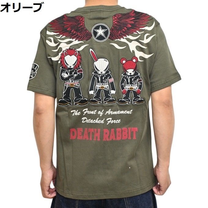 クローズ×WORST CRST-2604 オリーブ色 半袖Ｔシャツ 天竺半袖TEE デスラビット T.F.O.A 武装戦線 アメカジ トップス メンズ