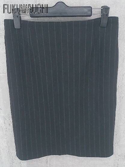 ◇ SHIPS シップス バックジップ ストライプ 膝丈 スカート サイズ38 ブラック レディース 【中古】 【1002798750630】