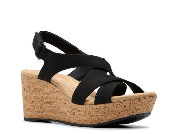クラークス レディース シューズ サンダル Clarks Rose Wedge Sandal Black ブラック