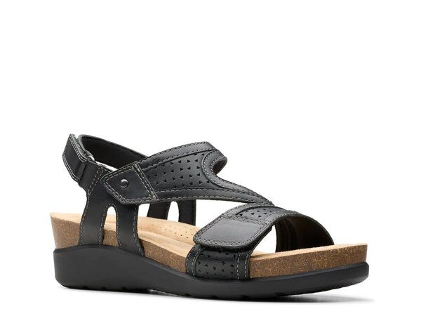 クラークス レディース シューズ サンダル Clarks Calenne Carmen Wedge Sandal Black ブラック