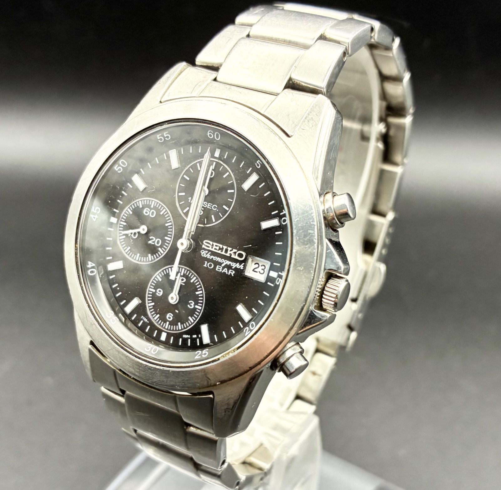 【ジャンク品】SEIKO セイコー クロノグラフ デイト メンズ 腕時計 ブラック 7T92-0DM0