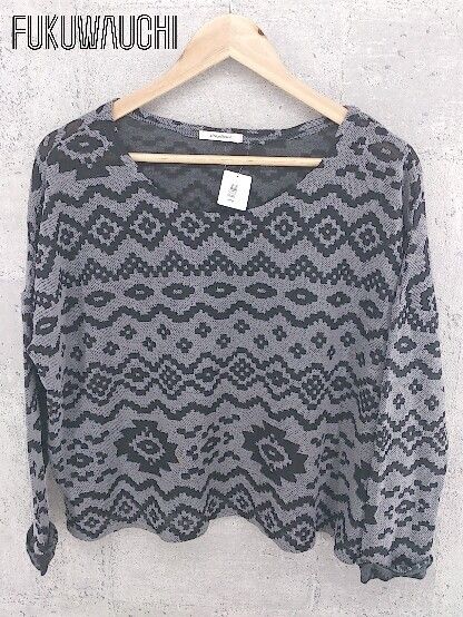 ◇ Simplicite シンプリシテェ 総柄 コットン ニット 長袖 セーター グレー ブラック * 1002798822832 【中古】 【1002798822832】