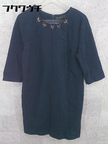 ◇ zara basic ザラ ベーシック ビジュー 七分袖 ミニ 膝丈 ワンピース Sサイズ インディゴ レディース 【中古】 【1002798931039】
