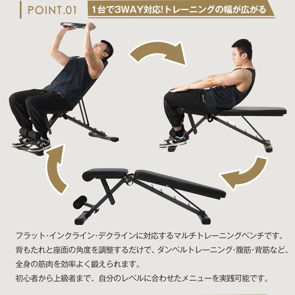 トレーニングベンチ デクラインベンチ 3WAY インクラインベンチ