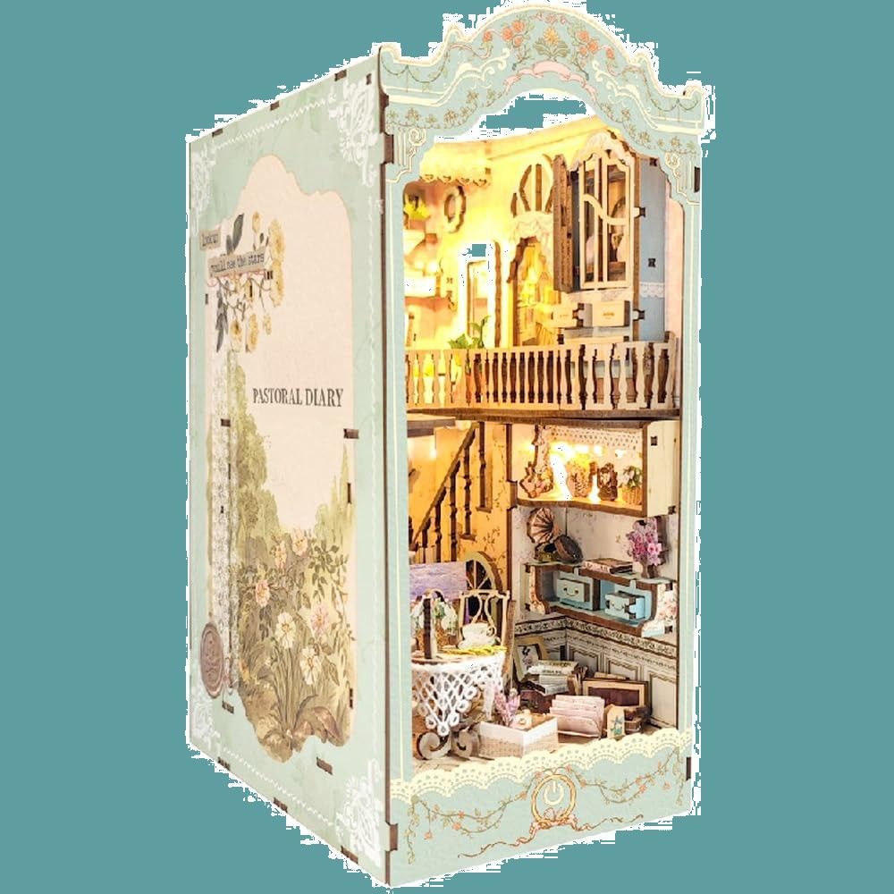 かんたん組立 】 本の中の街 英語説明書 ベーカリー ブックエンド【 パン屋 ペーパークラフト イエロー 本型 美麗 セット クラシカル 手作りキット レトロ ミニチュア リアル ドールハウス | moin LEDライト moin 2412dh441