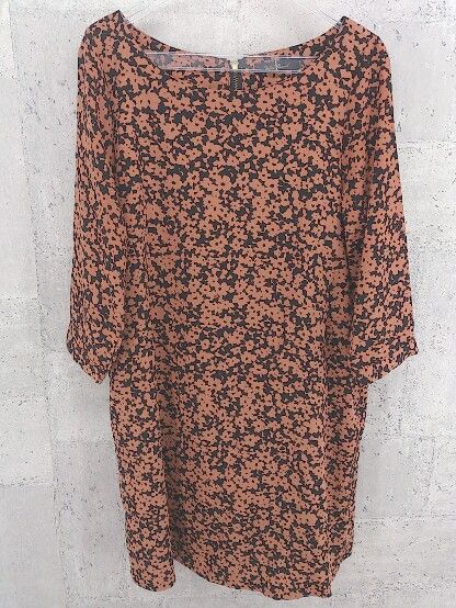 ◇ URBAN RESEARCH アーバンリサーチ 総柄 長袖 膝丈 ワンピース F ブラウン ブラック レディース 【中古】 【1002799479066】