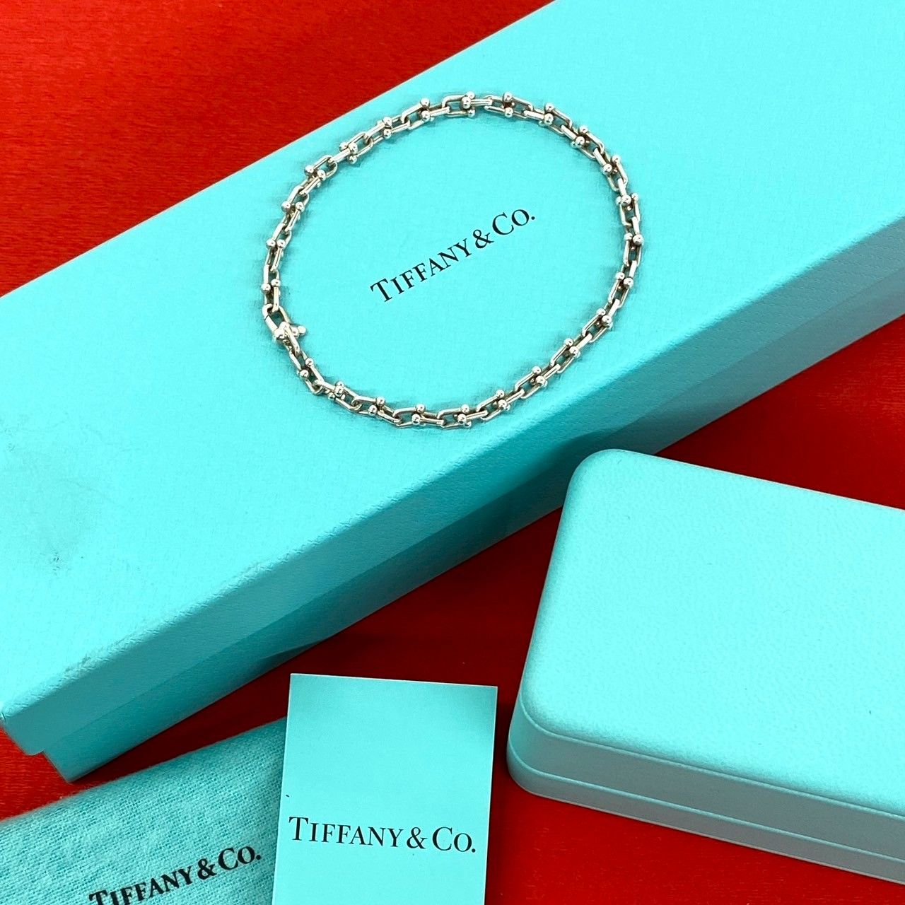 極 美品 箱 袋付き TIFFANY&Co. ティファニー ハードウェア マイクロリンク ブレスレット シルバー925 アクセサリー シルバー 93449
