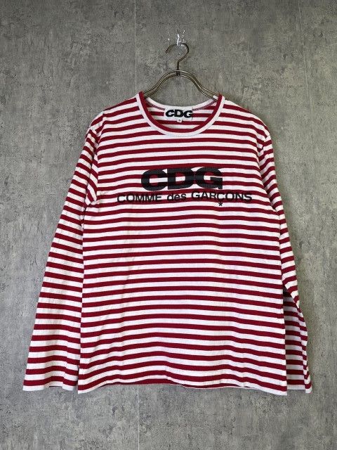 【中古】CDG ｼｰﾃﾞｨｰｼﾞｰ ﾛｺﾞ TEE ﾛﾝT ﾎﾞｰﾀﾞｰ COMME des GARCONS ｺﾑﾃﾞｷﾞｬﾙｿﾝ 19年製 ﾚｯﾄﾞ ﾎﾜｲﾄ S 33966777