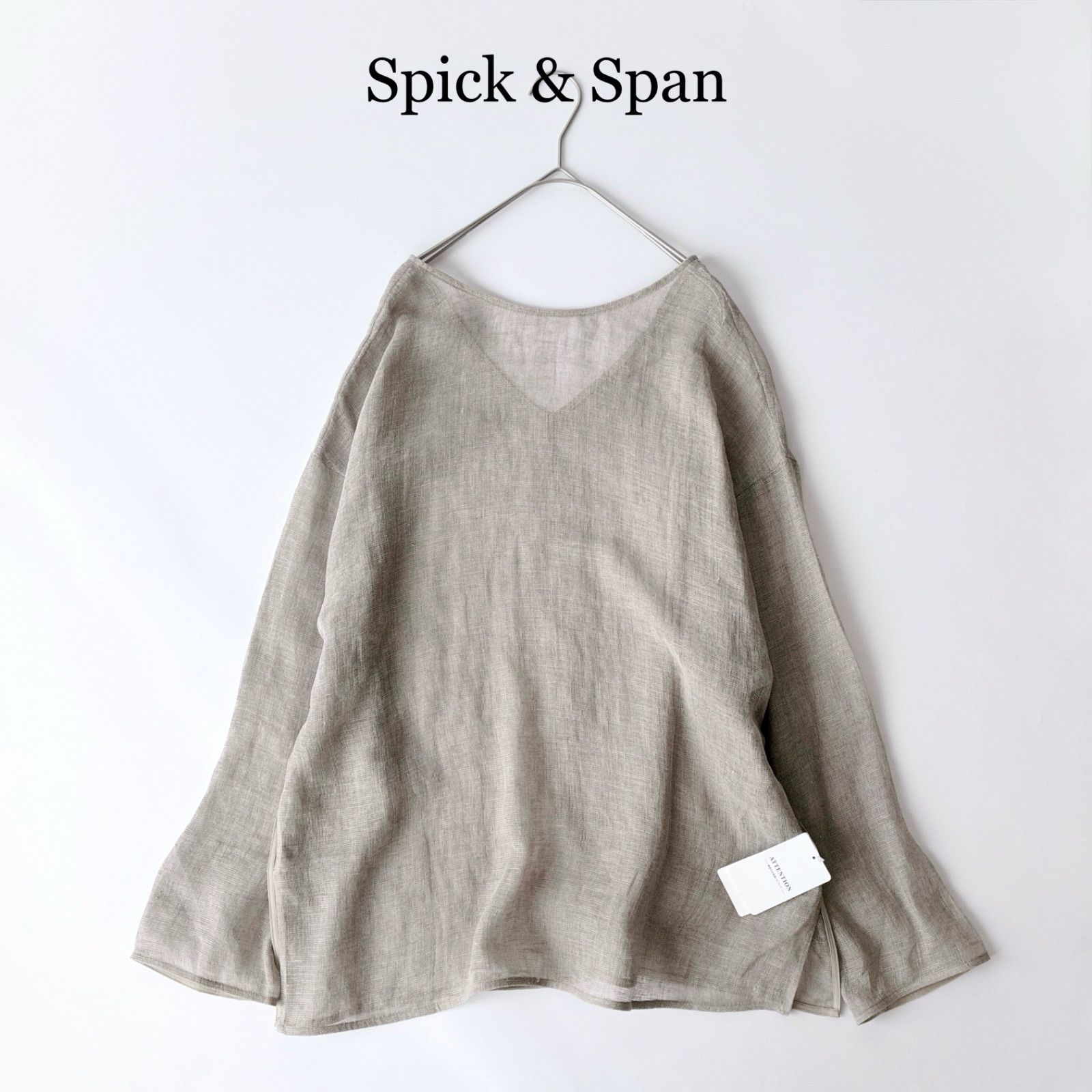 タグ付 2025 人気 Spick & Span メッシュリネンルーズプルオーバー / ベージュ フリーサイズ / 麻 リネン 100% / 近年モデル 春 夏 ゆったり 手洗い可能 スピックアンドスパン
