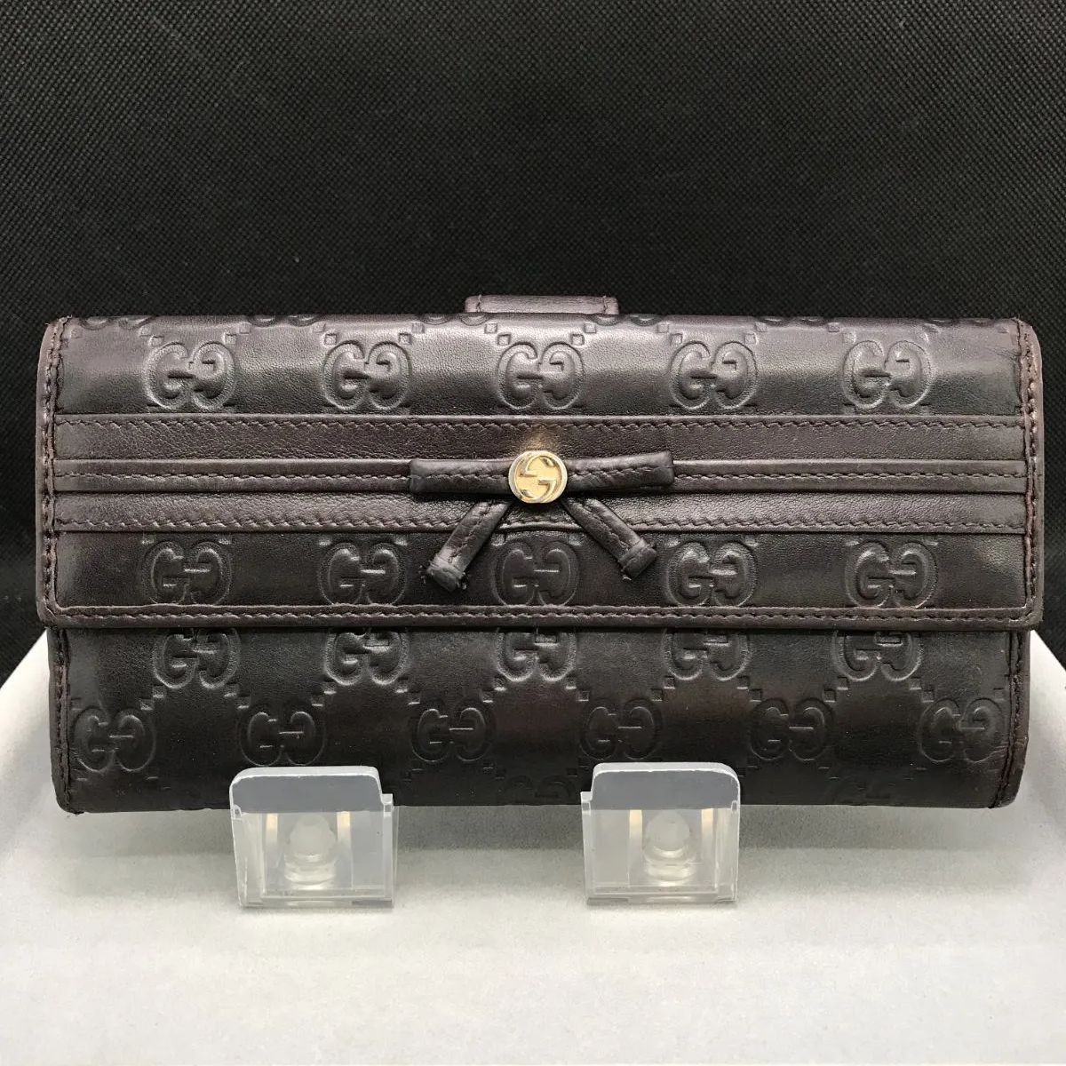 GUCCI　グッチ　長財布　シマレザー　メイフェア　インターロッキング　リボン　ダークブラウン系　1751