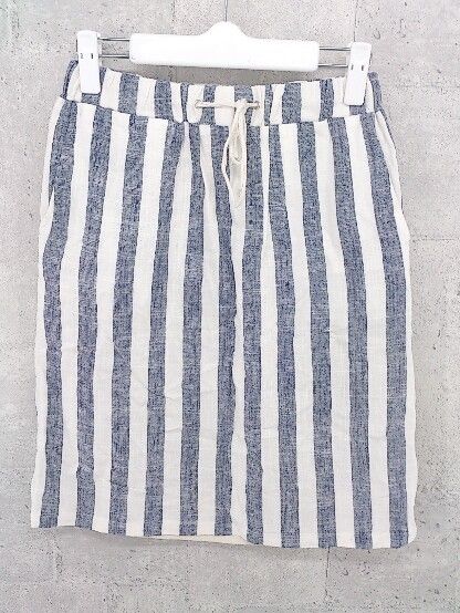 ◇ Sonny Label URBAN RESEARCH リネン混 ウエストゴム ストライプ 膝丈 タイト スカート 36 ブルー ホワイト * 1002799891295 【中古】 【1002799891295】