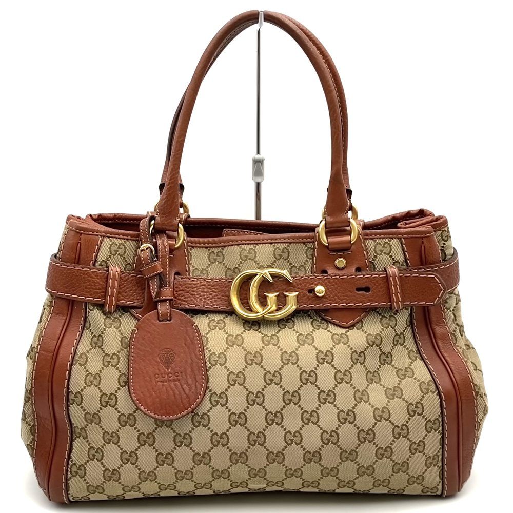 GUCCI グッチ 247183 トートバッグ ハンドバッグ ショルダー GGランニング GGキャンバス レザー ブラウン レディース