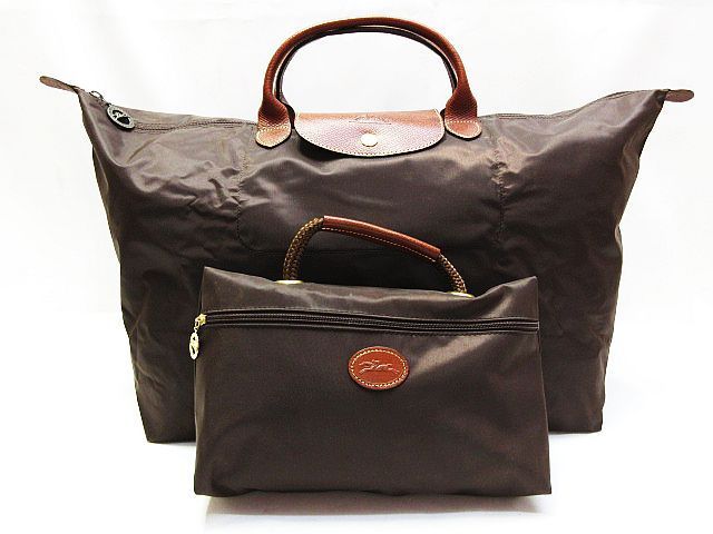 希少 ロンシャン LONGCHAMP ル・プリアージュ 2点セット ボストンバッグ ハンドバッグ トラベルバッグ 旅行カバン ポーチ ブラウン 茶 鞄 レディース E788LF