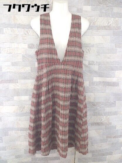 ◇ merlot メルロー タータンチェック ノースリーブ ロング ワンピース レッド マルチ レディース 【中古】 【1103030001715】