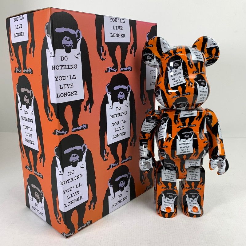 【中古品】 現状渡し BE@RBRICK MONKEY SIGN ベアブリック モンキーサイン 100% & 400% 100%欠品・ブリスター欠品 箱日焼け傷みあり キズ・汚れあり バンクシー 【038-260514-io-02-fuzh】