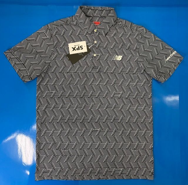 【新品未使用品】ニューバランス ジオメトリック柄 半袖 カラーシャツ 012-6168011 メンズ new balance ブラック（葛西店）