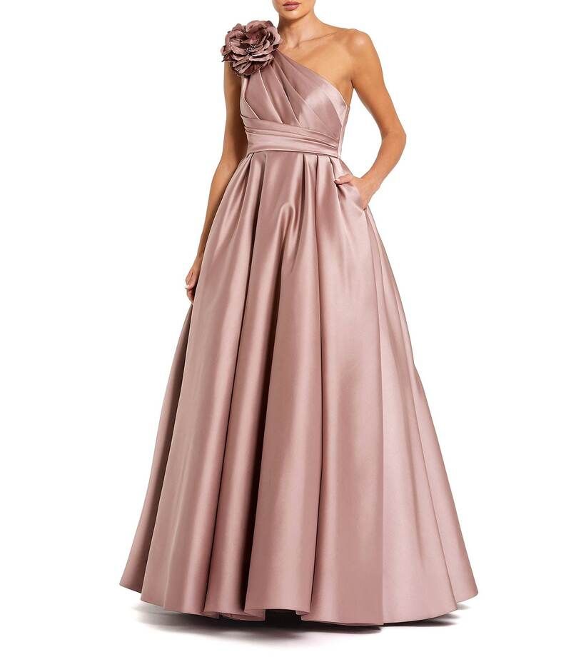 マックダガル レディース トップス ワンピース フラワー柄 サテン フラワー Mac Duggal One Shoulder Satin Gown With 3D Floral Applique Rose