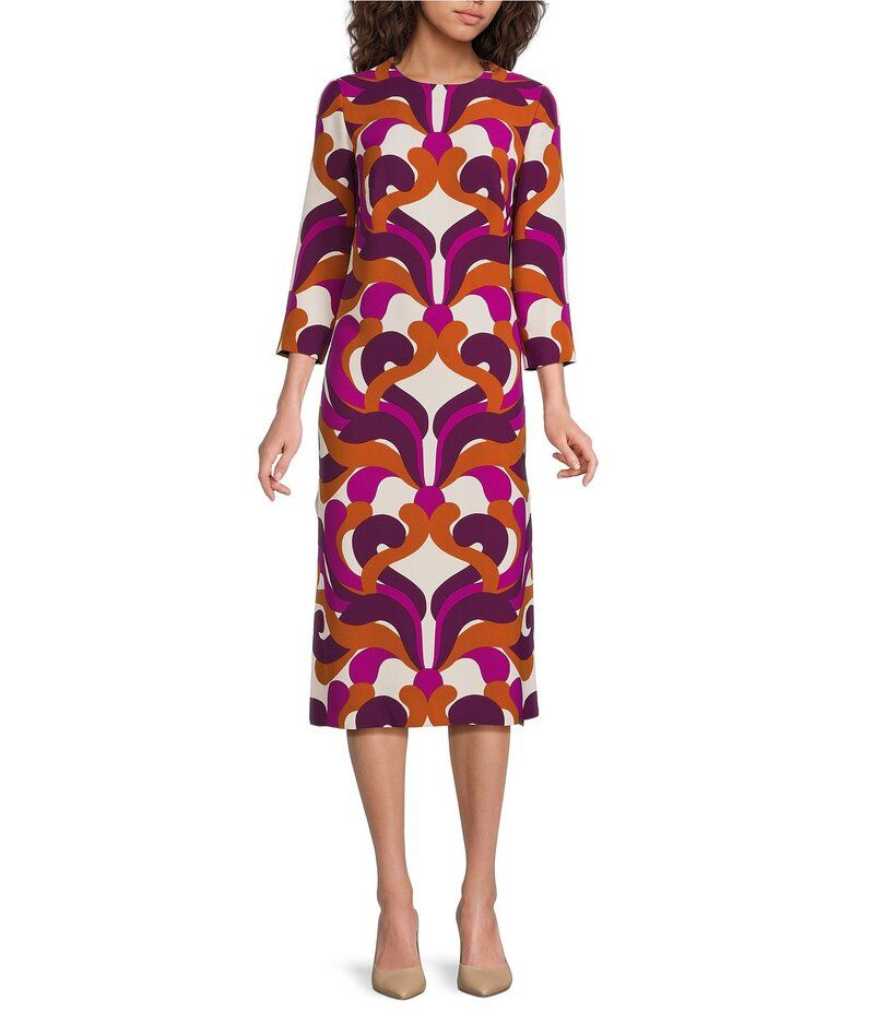 トリーナターク レディース トップス ワンピース ミディワンピース ジョーゼット プリント ミディ Trina Turk Cointreau Printed Georgette Round Neck 34 Sleeve Midi Dress Multi マルチ